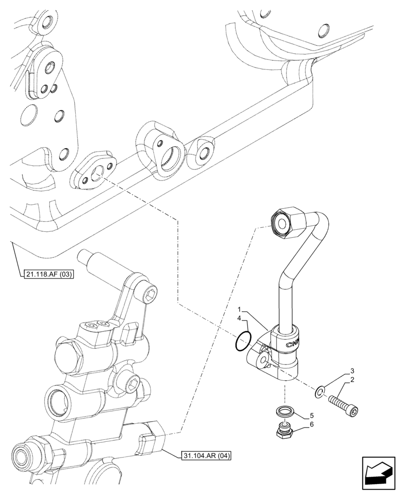 Схема запчастей Case IH FARMALL 105C - (21.104.AL[01]) - VAR - 337323, 743560, 744580, 744581, 744990 - TRANSMISSION LUBRICATION LINE, 4WD (21) - TRANSMISSION