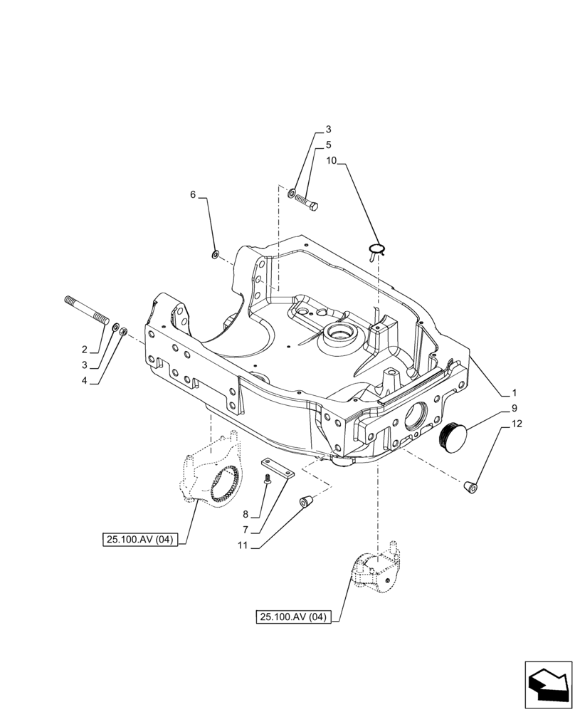 Схема запчастей Case IH PUMA 165 CVT - (25.100.AV[01]) - VAR - 391156 - FRONT AXLE SUPPORT, AXLE, STANDARD (25) - FRONT AXLE SYSTEM