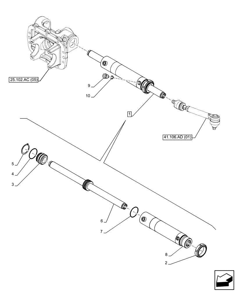 Схема запчастей Case IH FARMALL 85C - (41.216.AN[01]) - VAR - 390328, 743559, 744580, 744990 - FRONT AXLE, STEERING CYLINDER, 4WD (41) - STEERING