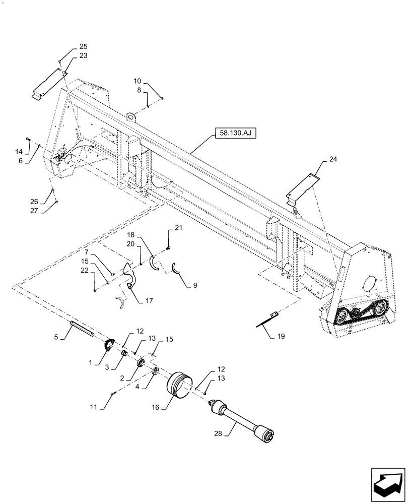 Схема запчастей Case IH 5505-65 - (58.100.AH[04]) - DRIVE HEADER ASSY, REAR, WITH CHOPPER (58) - ATTACHMENTS/HEADERS