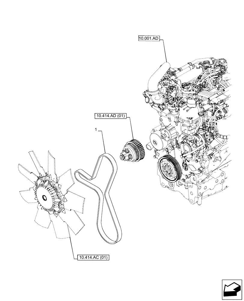 Схема запчастей Case IH PUMA 165 CVT - (10.414.BE[01]) - VAR - 391130 - FAN, BELT (10) - ENGINE