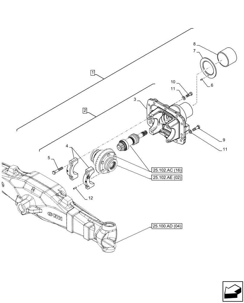 Схема запчастей Case IH FARMALL 95C - (25.102.AC[15]) - VAR - 744581 - FRONT AXLE, DIFFERENTIAL, CARRIER, 4WD, HEAVY DUTY (25) - FRONT AXLE SYSTEM