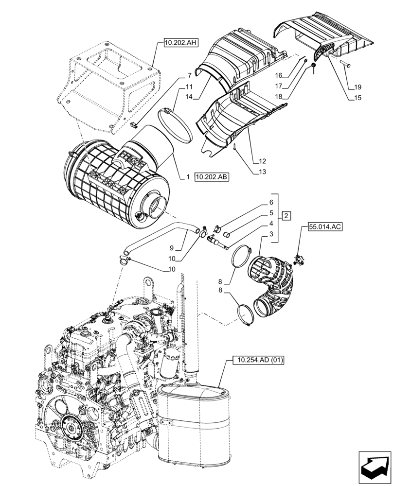 Схема запчастей Case IH PUMA 165 CVT - (10.202.AK) - VAR - 391130, 758000 - AIR CLEANER, LINES (10) - ENGINE