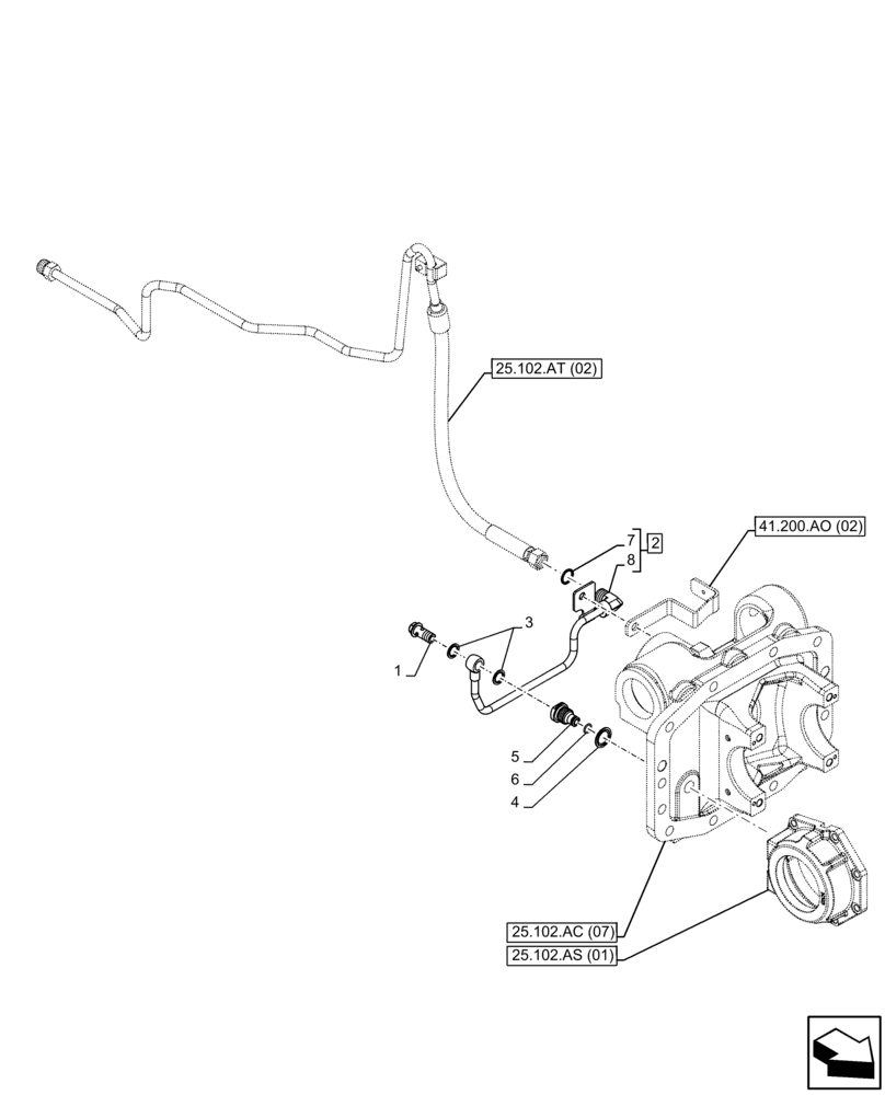 Схема запчастей Case IH FARMALL 115C - (25.102.AT[05]) - VAR - 743560 - DIFFERENTIAL LOCK, CONTROLS, LINE, 4WD (25) - FRONT AXLE SYSTEM