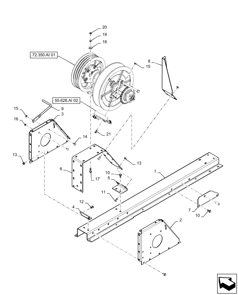 Схема запчастей Case IH 6140 - (72.350.AJ[02]) - SEPARATOR JACKSHAFT SUPPORT (72) - SEPARATION