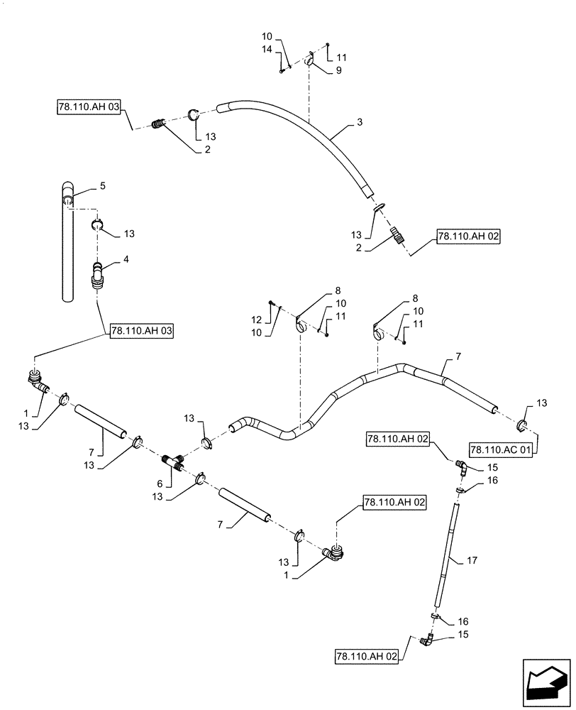 Схема запчастей Case IH PATRIOT 3240 - (78.110.AH[04]) - RINSE TANK PLUMBING (78) - SPRAYING