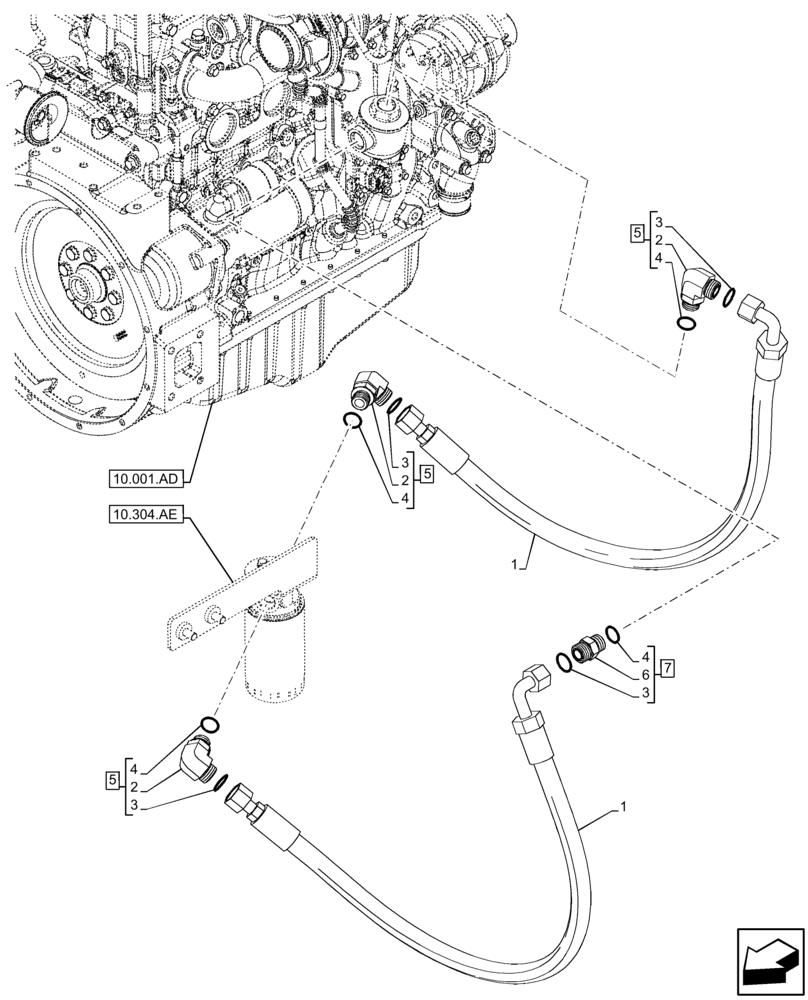 Схема запчастей Case IH FARMLIFT 635 - (10.304.AF) - ENGINE OIL FILTER, LINES (10) - ENGINE