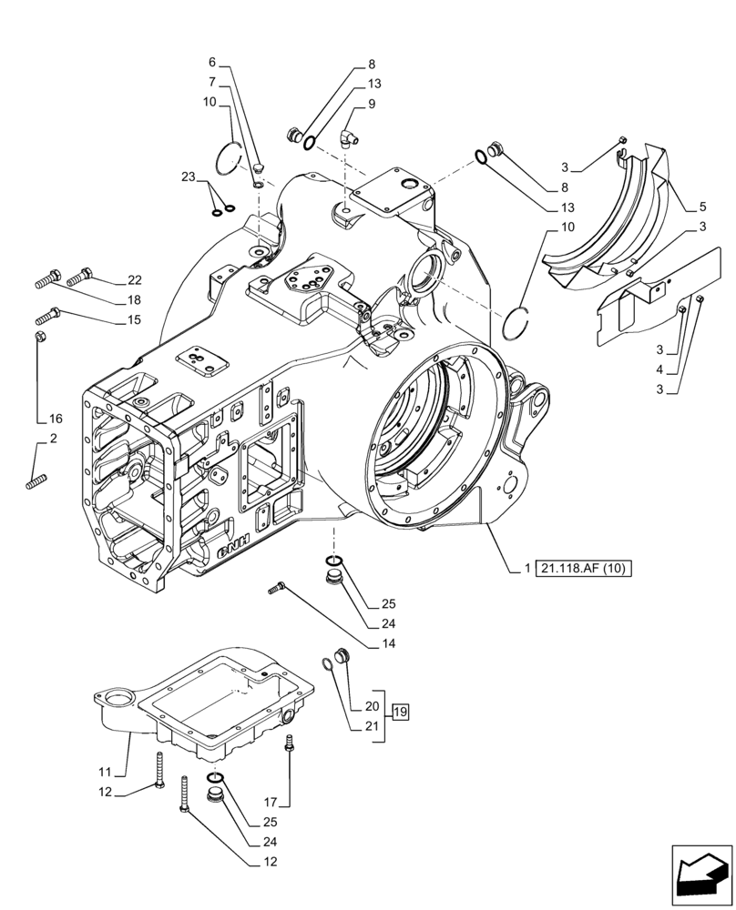 Схема запчастей Case IH PUMA 220 - (21.118.AF[09]) - VAR - 337427, 337429, 337430, 337431, 337432, 758018, 758019, 758020, 758021 - TRANSMISSION HOUSING, POWERSHIFT (21) - TRANSMISSION