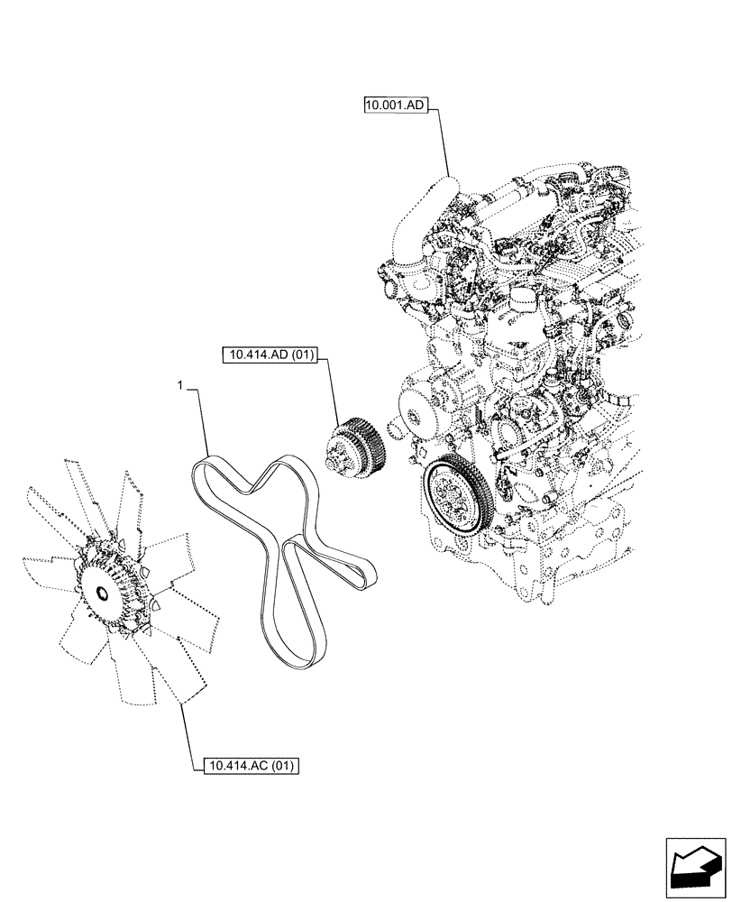 Схема запчастей Case IH PUMA 240 CVT - (10.414.BE[01]) - VAR - 391130 - FAN, BELT (10) - ENGINE