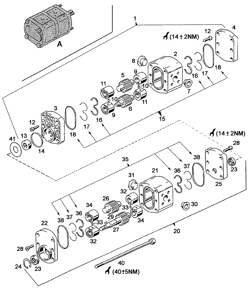 Схема запчастей Case IH C55 - (02-28[01]) - PUMP, TANDEM - DISASSEMBLED (02) - ENGINE