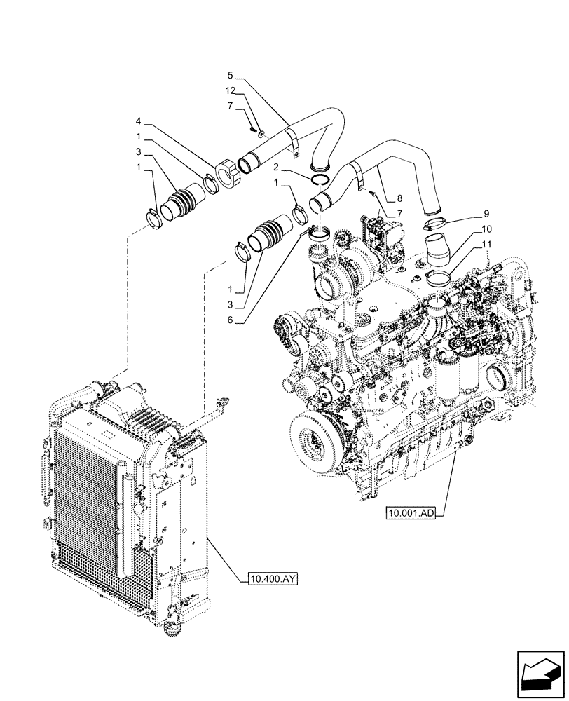 Схема запчастей Case IH PUMA 165 CVT - (10.310.AB) - VAR - 391130, 758000 - INTERCOOLER LINE (10) - ENGINE