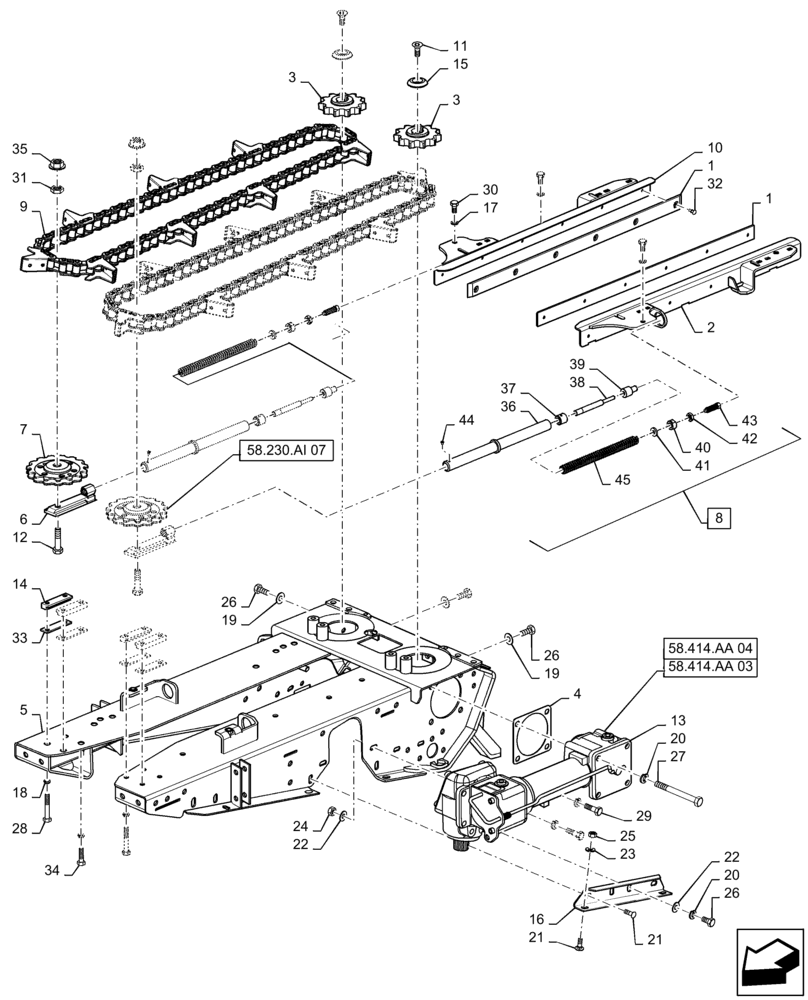 Схема запчастей Case IH 5506-65 - (58.230.AI[05]) - ROW UNIT, WITH CHOPPER (58) - ATTACHMENTS/HEADERS