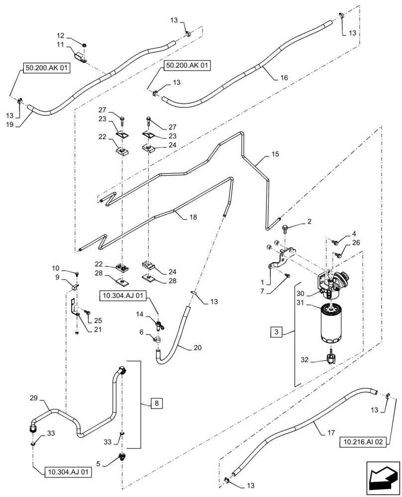 Схема запчастей Case IH MAGNUM 220 - (10.206.AG[01]) - FUEL LINE, FUEL FILTER (10) - ENGINE