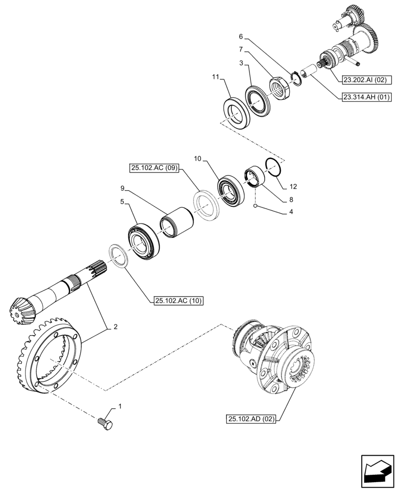 Схема запчастей Case IH FARMALL 85C - (25.102.AC[08]) - VAR - 743560 - FRONT AXLE, BEVEL GEAR, 4WD (25) - FRONT AXLE SYSTEM