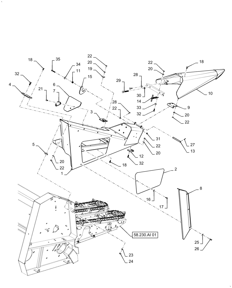 Схема запчастей Case IH 5506-55 - (58.208.AA[03]) - HOOD ASSY, RH, OUTER (58) - ATTACHMENTS/HEADERS