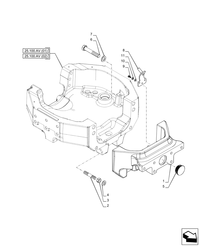 Схема запчастей Case IH PUMA 185 CVT - (25.100.AV[04]) - VAR - 391172 - FRONT AXLE SUPPORT (25) - FRONT AXLE SYSTEM