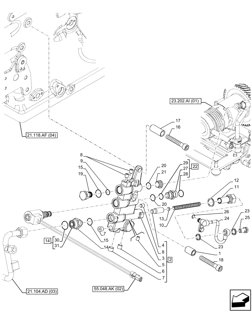 Схема запчастей Case IH FARMALL 85C - (31.104.AR[04]) - VAR - 744580, 744581, 744990 - PTO, CONTROL VALVE, 4WD (31) - IMPLEMENT POWER TAKE OFF