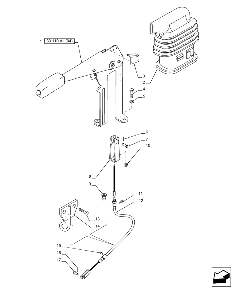 Схема запчастей Case IH PUMA 185 - (33.110.AJ[03]) - VAR - 391148, 758034 - HAND BRAKE, LEVER (33) - BRAKES & CONTROLS