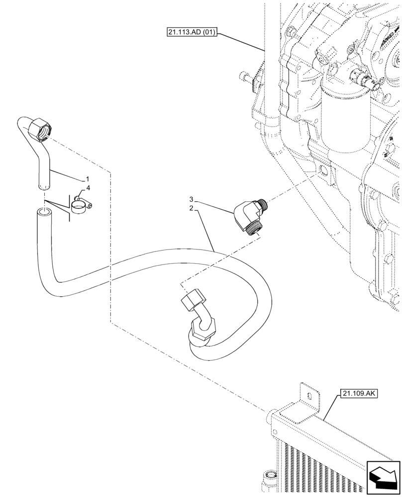 Схема запчастей Case IH FARMLIFT 742 - (21.109.AF) - TRANSMISSION, COOLER, RETURN LINE (21) - TRANSMISSION