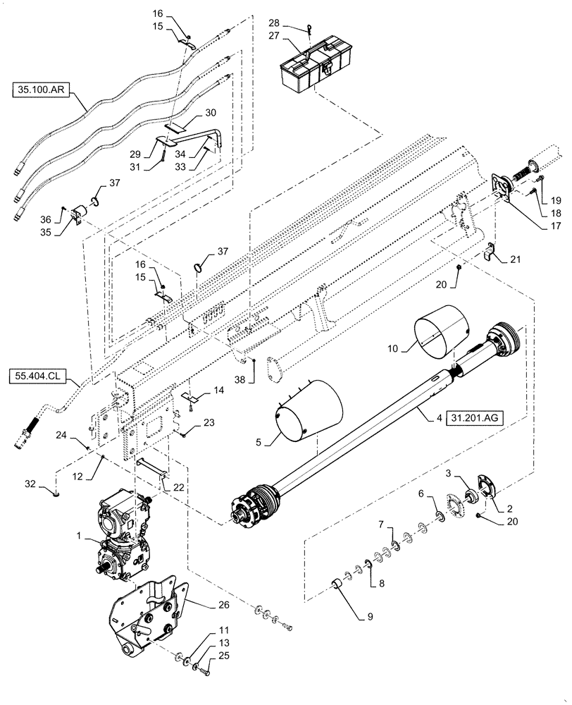 Схема запчастей Case IH DC163 - (39.110.AM[01]) - TONGUE, SWIVEL, LESS HITCH (39) - FRAMES AND BALLASTING