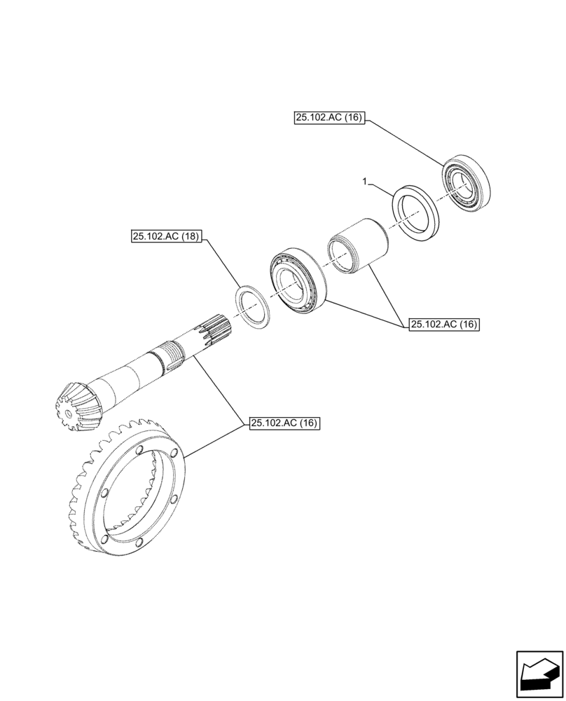 Схема запчастей Case IH FARMALL 85C - (25.102.AC[17]) - VAR - 744581 - FRONT AXLE, SHIM KIT, 4WD, HEAVY DUTY (25) - FRONT AXLE SYSTEM