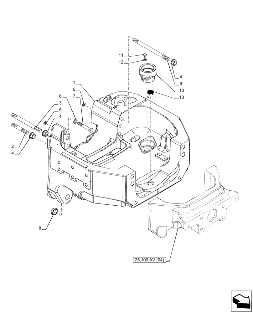 Схема запчастей Case IH PUMA 185 CVT - (25.100.AV[02]) - VAR - 758048, 758049 - FRONT AXLE SUPPORT, AXLE, SUSPENSION (25) - FRONT AXLE SYSTEM