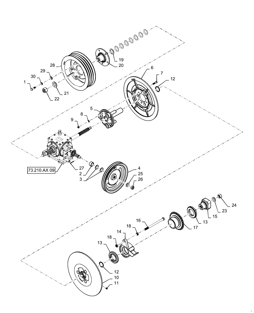 Схема запчастей Case IH 5140 - (73.210.AX[08]) - HIGH SPEED CHOPPING UNIT GEARBOX W/ PULLEY (73) - RESIDUE HANDLING