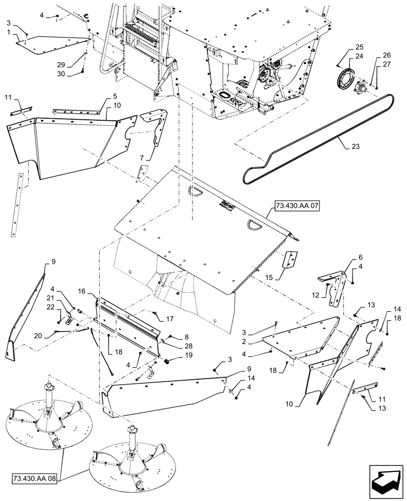 Схема запчастей Case IH 6130 - (73.430.AA[06]) - SPREADER HOOD, CHAFF SPREADER (73) - RESIDUE HANDLING