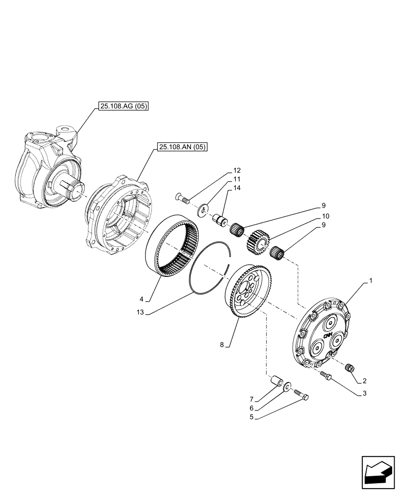 Схема запчастей Case IH FARMALL 85C - (25.108.AB[05]) - VAR - 337323 - FRONT AXLE, PLANETARY REDUCER, 4WD, HEAVY DUTY (25) - FRONT AXLE SYSTEM