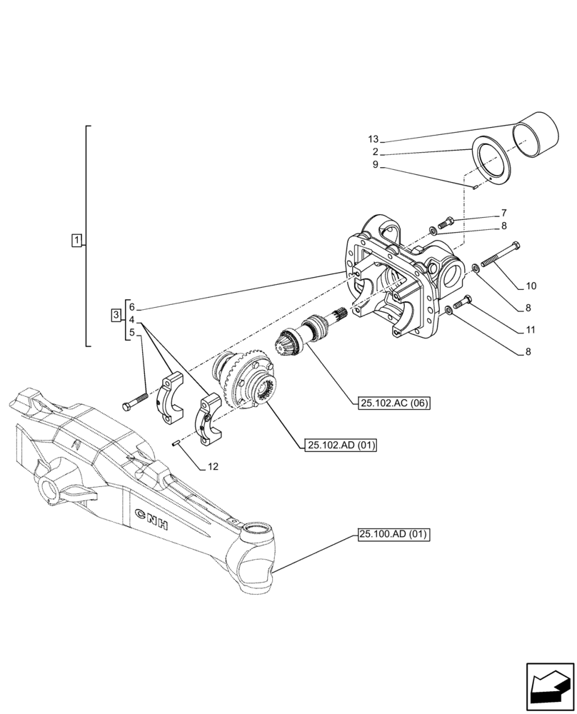 Схема запчастей Case IH FARMALL 85C - (25.102.AC[05]) - VAR - 390328, 743559, 744580, 744990 - FRONT AXLE, DIFFERENTIAL, CARRIER, 4WD (25) - FRONT AXLE SYSTEM