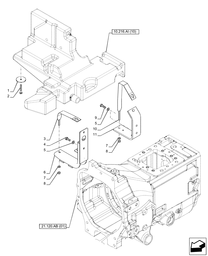 Схема запчастей Case IH PUMA 220 - (10.216.AI[12]) - VAR - 391131, 758001 - FUEL TANK, SUPPORT, RH (10) - ENGINE