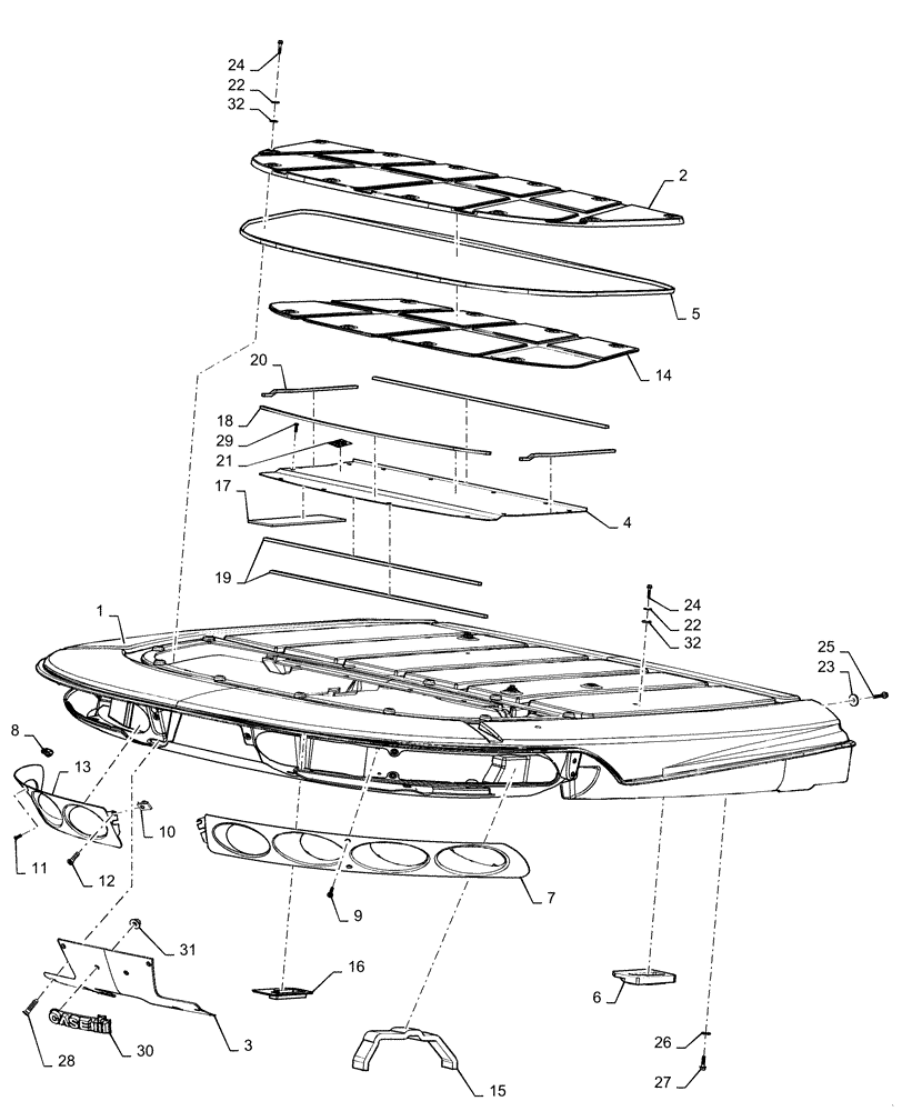 Схема запчастей Case IH 9230 - (90.150.BG[02]) - ROOF, TOP COVER (90) - PLATFORM, CAB, BODYWORK AND DECALS