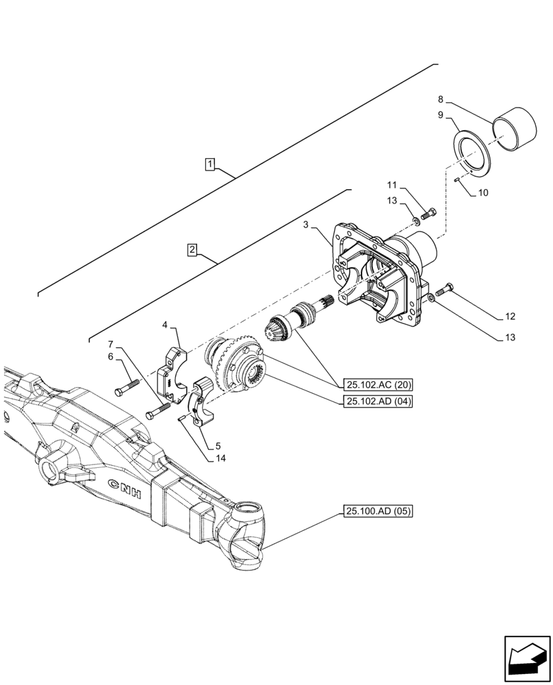 Схема запчастей Case IH FARMALL 95C - (25.102.AC[19]) - VAR - 337323 - FRONT AXLE, DIFFERENTIAL, CARRIER, 4WD, HEAVY DUTY (25) - FRONT AXLE SYSTEM