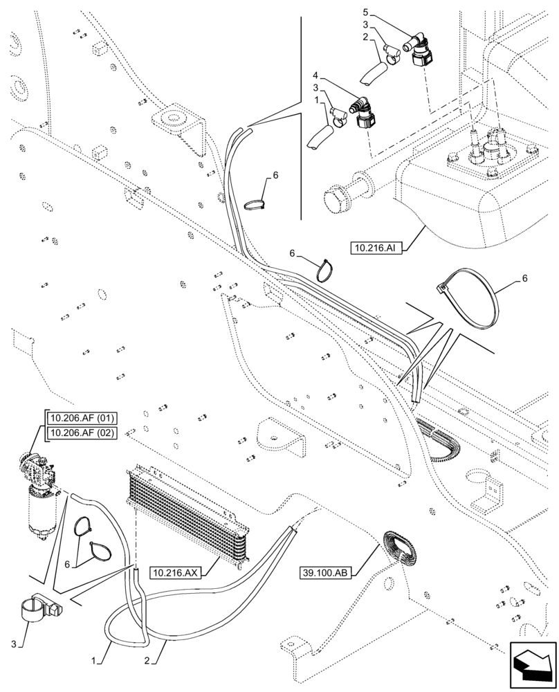 Схема запчастей Case IH FARMLIFT 635 - (10.216.BA[02]) - FUEL TANK, LINES (10) - ENGINE