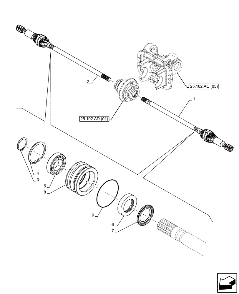 Схема запчастей Case IH FARMALL 85C - (25.108.AA[01]) - VAR - 390328, 743559, 744580, 744990 - FRONT AXLE, SHAFT, 4WD (25) - FRONT AXLE SYSTEM