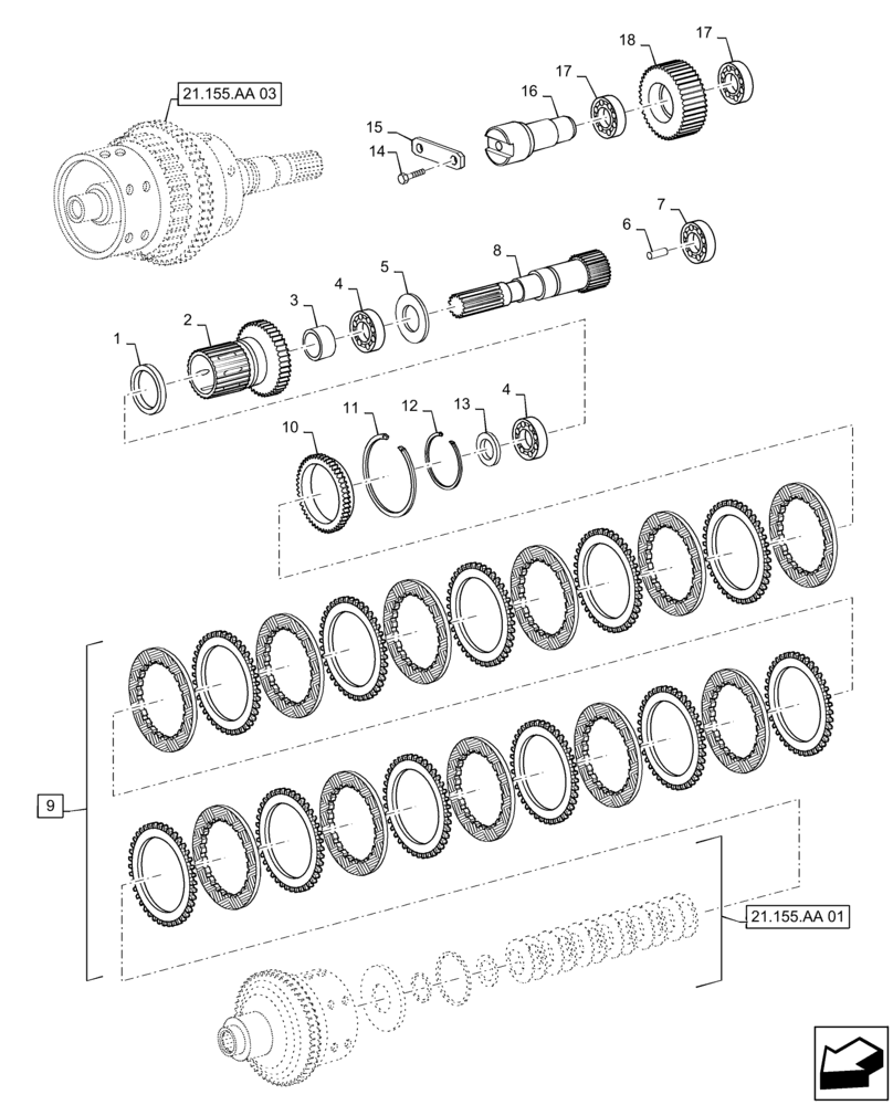 Схема запчастей Case IH MAGNUM 200 - (21.155.AA[05]) - VAR- 429326, 729571 - REVERSE RANGE CLUTCH AND GEARS - POWERSHIFT (21) - TRANSMISSION