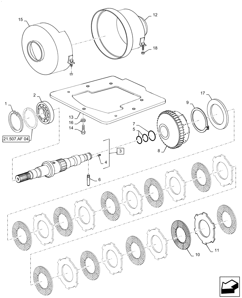 Схема запчастей Case IH MAGNUM 200 - (21.507.AF[02]) - 4WD ENGAGEMENT CLUTCH CONTROL, SHAFT, DISC (21) - TRANSMISSION