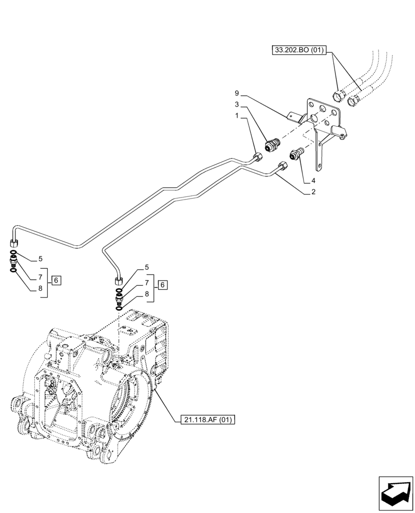 Схема запчастей Case IH PUMA 165 - (33.202.AP[01]) - VAR - 391136, 758011, 758012, 758013, 758014, 758015 - BRAKE LINE, POWERSHIFT (33) - BRAKES & CONTROLS