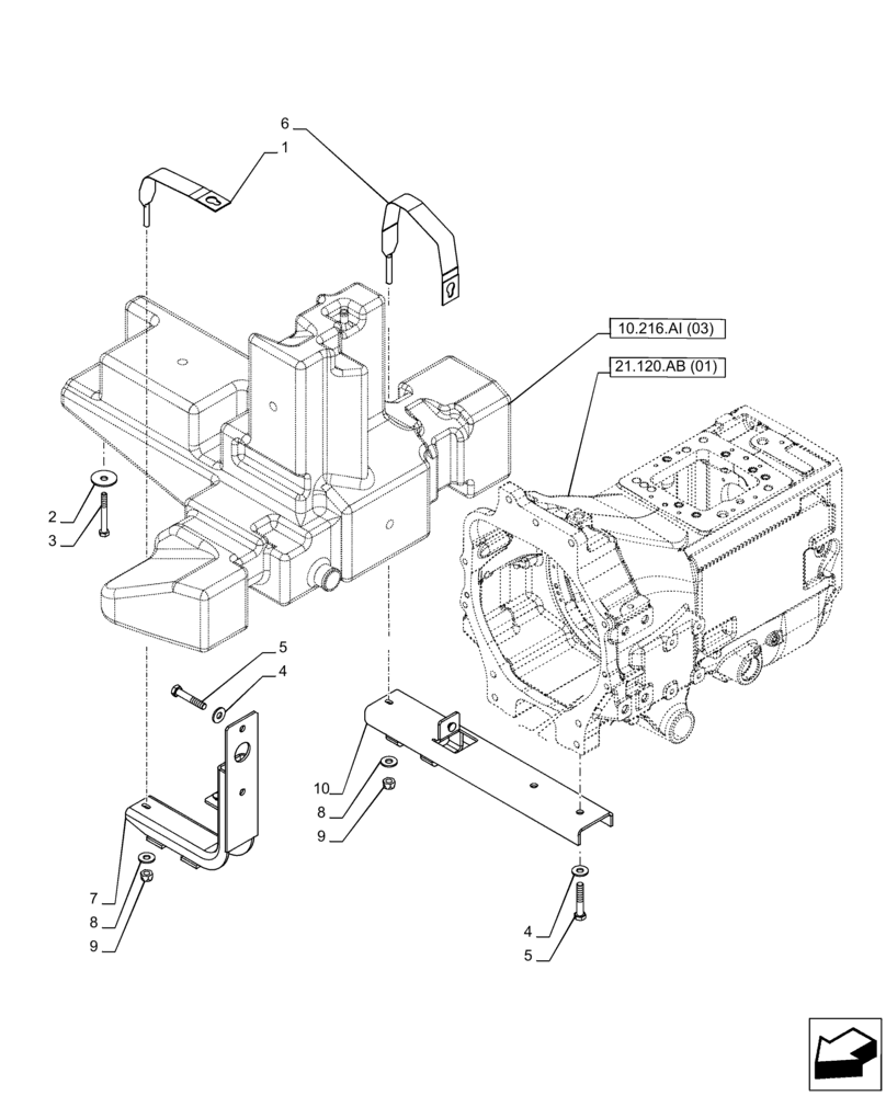 Схема запчастей Case IH PUMA 150 - (10.216.AI[08]) - VAR - 391131, 758001 - FUEL TANK, SUPPORT, RH (10) - ENGINE