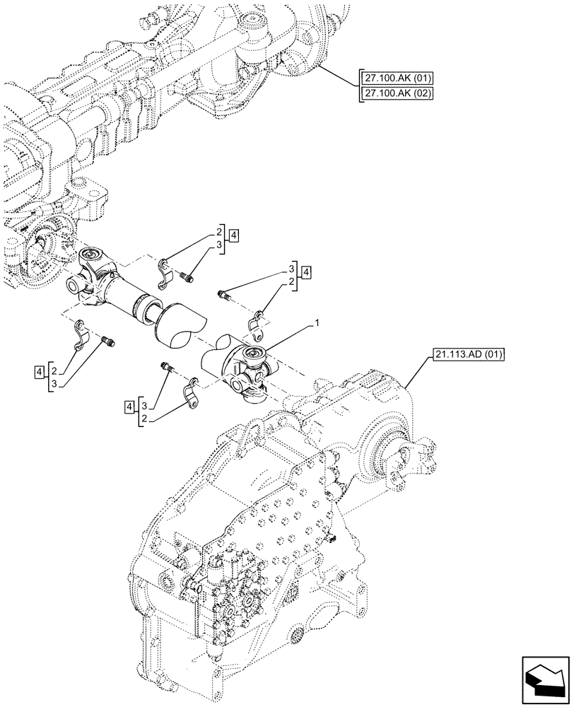 Схема запчастей Case IH FARMLIFT 742 - (23.314.AI) - DRIVE SHAFT, REAR (23) - FOUR WHEEL DRIVE SYSTEM