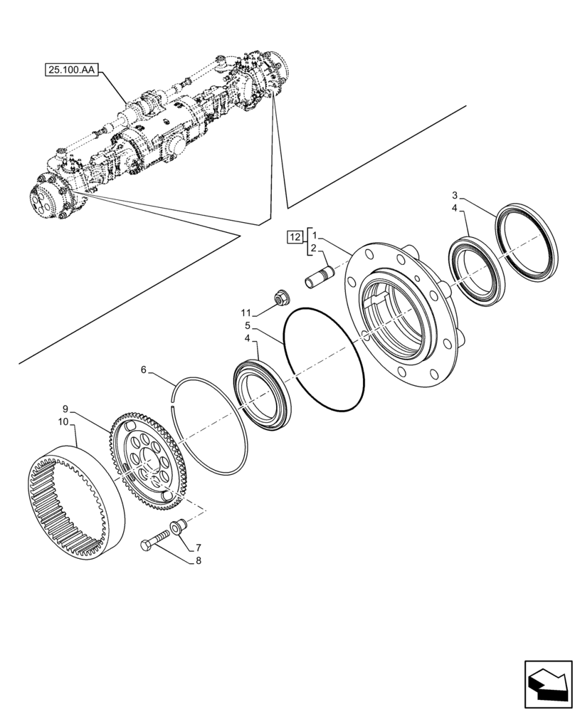 Схема запчастей Case IH FARMLIFT 635 - (25.108.AN) - FRONT AXLE, WHEEL HUB (25) - FRONT AXLE SYSTEM