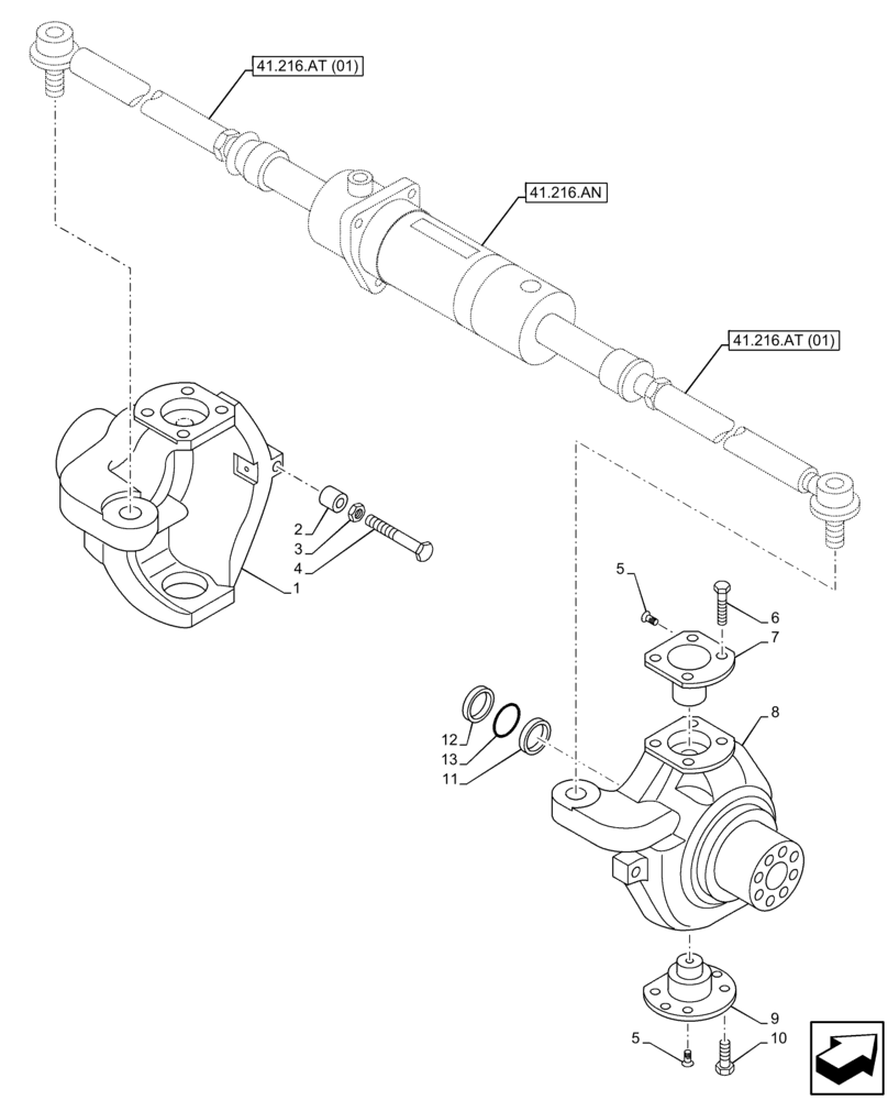 Схема запчастей Case IH FARMLIFT 635 - (25.108.AG) - FRONT AXLE, STEERING KNUCKLE, SUPPORT (25) - FRONT AXLE SYSTEM