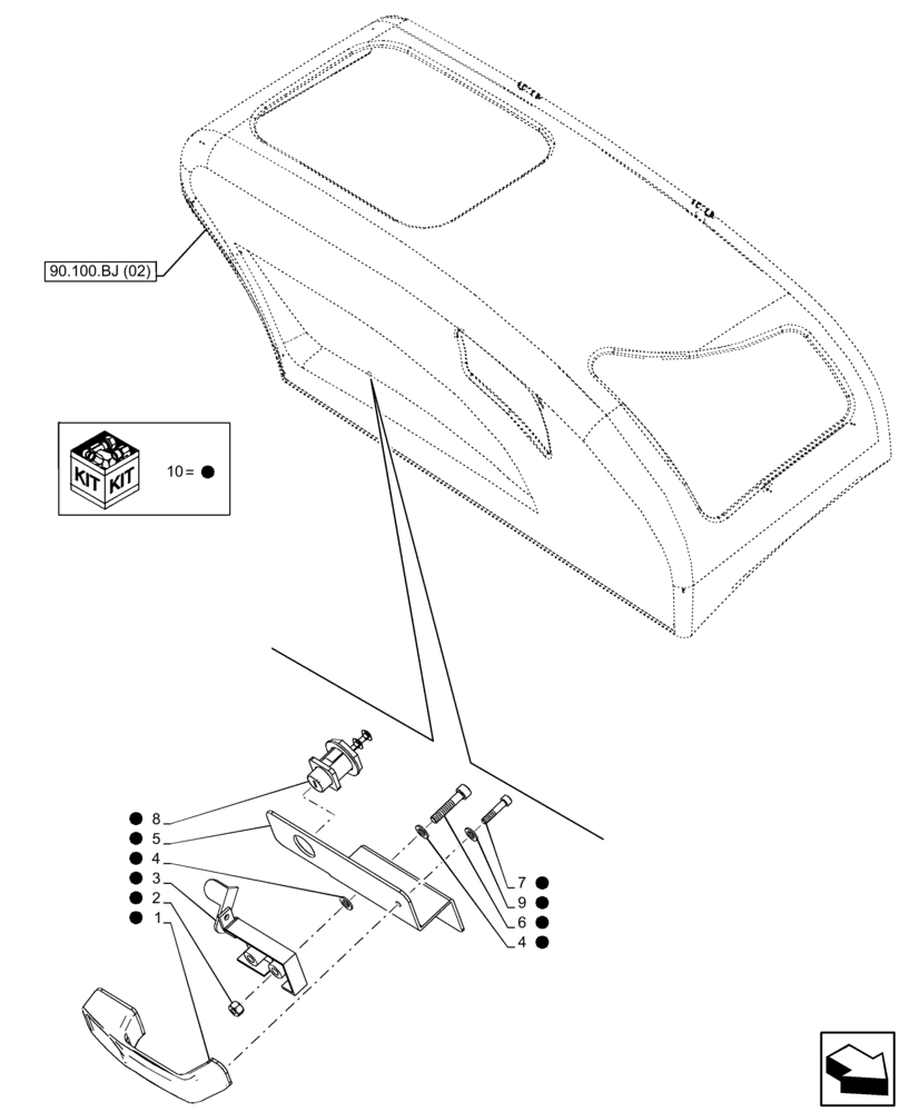 Схема запчастей Case IH FARMLIFT 742 - (90.102.AT) - ENGINE HOOD, HANDLE (90) - PLATFORM, CAB, BODYWORK AND DECALS