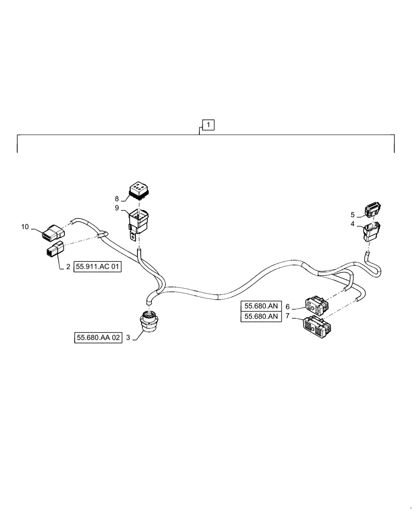 Схема запчастей Case IH QUADTRAC 620 - (55.680.AA[03]) - AUTO GUIDANCE CAB HARNESS, BSN ZFF308000 (55) - ELECTRICAL SYSTEMS