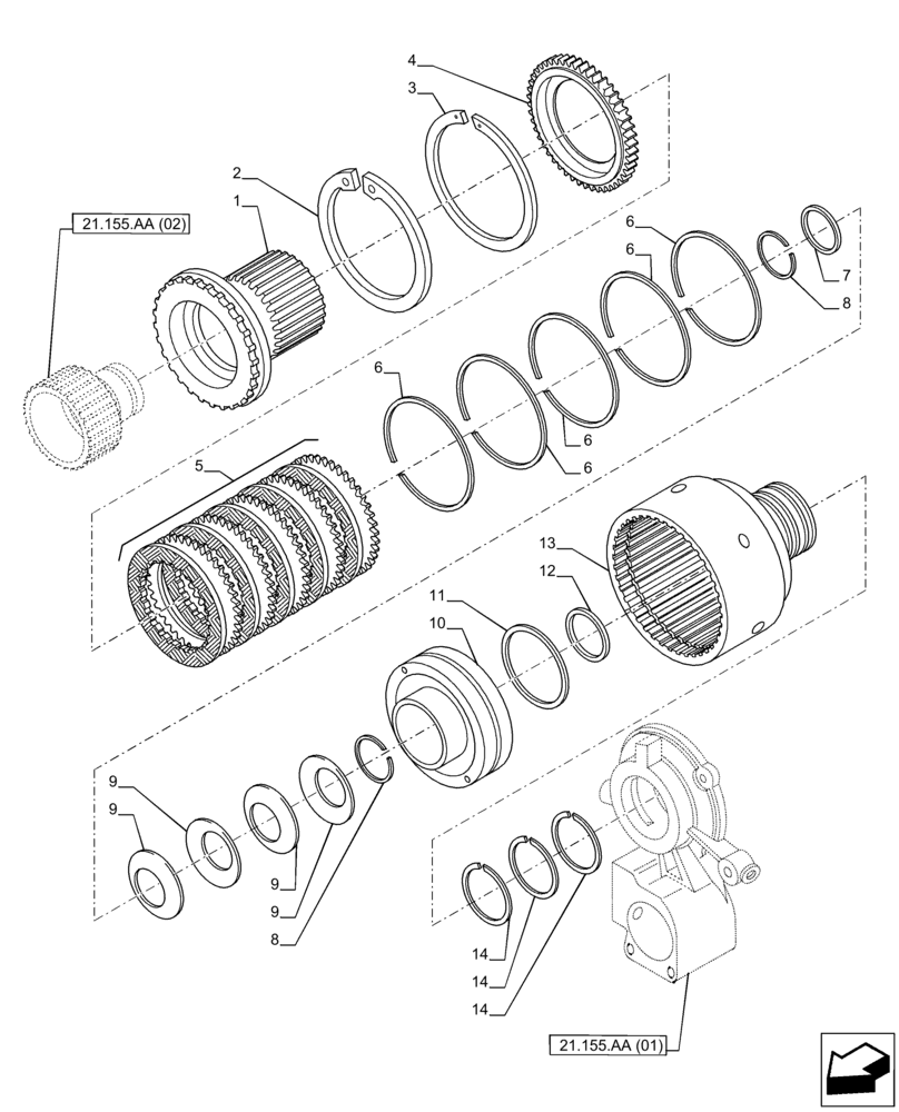 Схема запчастей Case IH PUMA 165 - (21.155.AA[03]) - VAR - 758016, 758017, 758018, 758019, 758020, 758021 - TRANSMISSION, CLUTCH (21) - TRANSMISSION