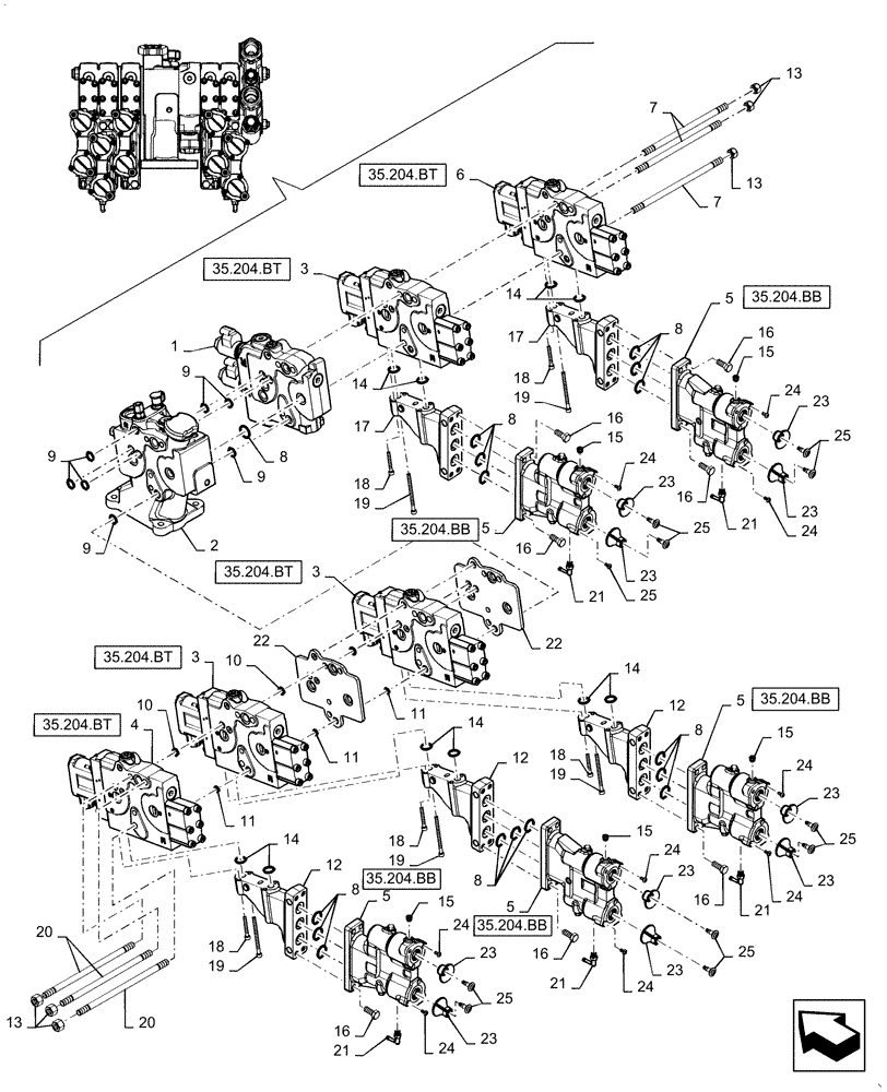 Схема запчастей Case IH MAGNUM 240 - (35.204.BE[06]) - REMOTE CONTROL VALVE, 5 CONTROL VALVES, W/O POWER BEYOND (35) - HYDRAULIC SYSTEMS