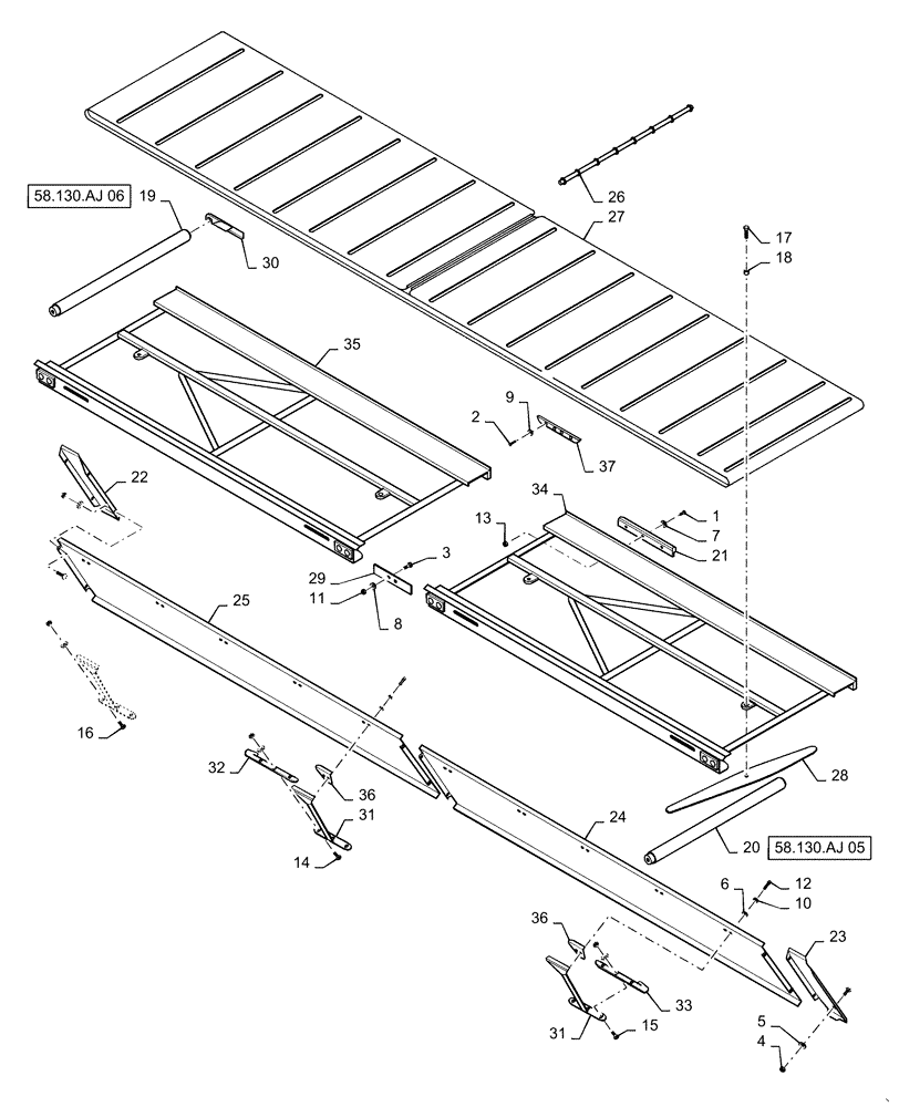 Схема запчастей Case IH DH303 - (58.130.AJ[02]) - DRAPER, DECK, SINGLE SWATH, 40FT LH (58) - ATTACHMENTS/HEADERS