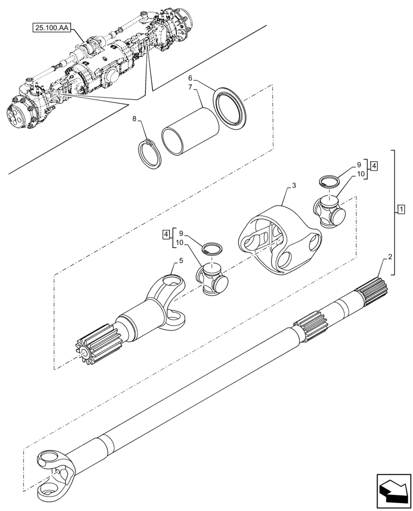 Схема запчастей Case IH FARMLIFT 935 - (25.108.AA) - FRONT AXLE, SHAFT (25) - FRONT AXLE SYSTEM