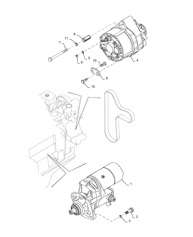 Схема запчастей Case IH RP135 - (55.301.AB) - STARTER AND ALTERNATOR MOUNTING (55) - ELECTRICAL SYSTEMS