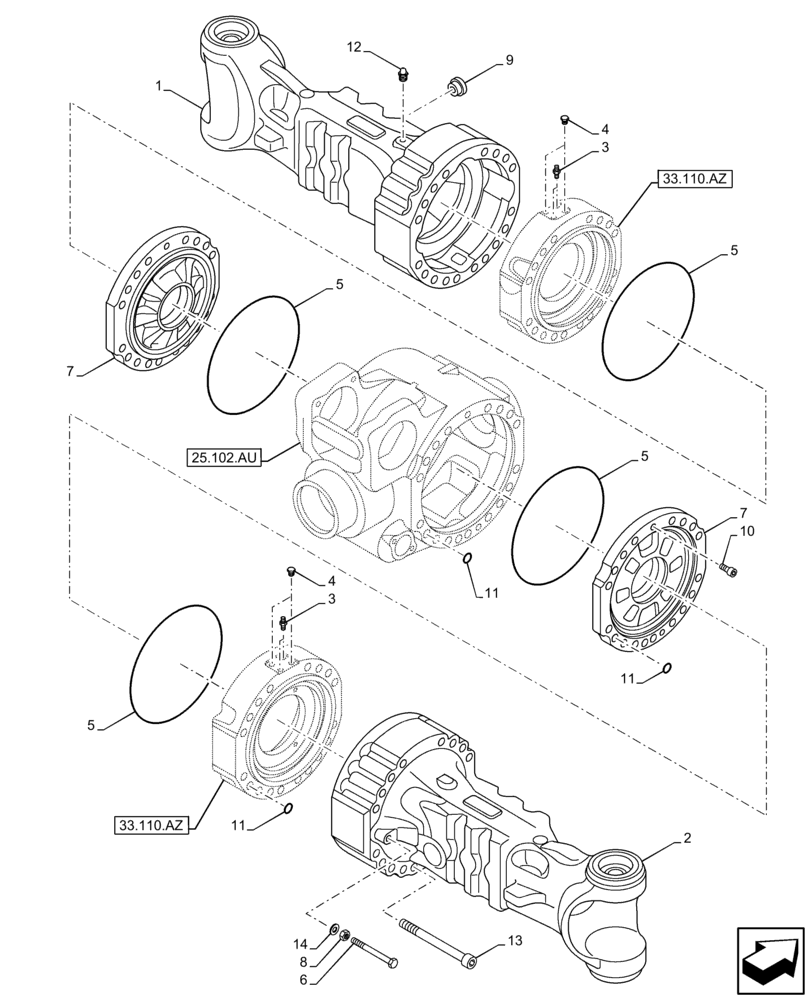 Схема запчастей Case IH FARMLIFT 635 - (25.100.AD[01]) - FRONT AXLE, HOUSING (25) - FRONT AXLE SYSTEM